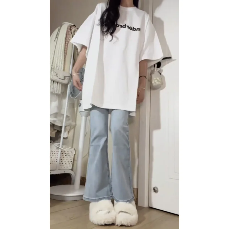 ハイウエストベルボトムジーンズ レディース 春秋 2025 新作 スリム 細見え ユニークデザイン ワイドレッグ ロングパンツ