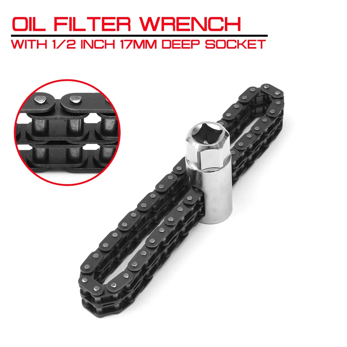 Oil Filter Wrench With 1/2 inch 17mm Deep Socket Key Chain Type for Most Cars And Light Trucks Separate Very Fast