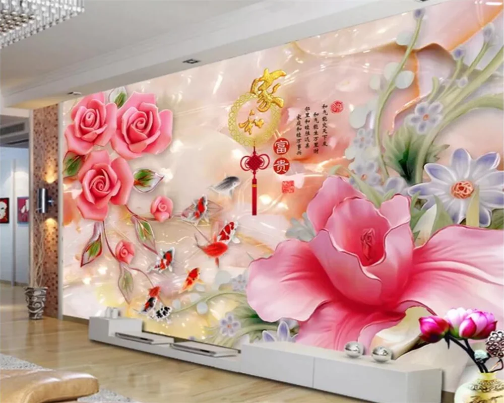 Custom wallpaper 3d murals big beautiful home and rich jade carving magnolia rose background wall papers home decor 3d wallpaper