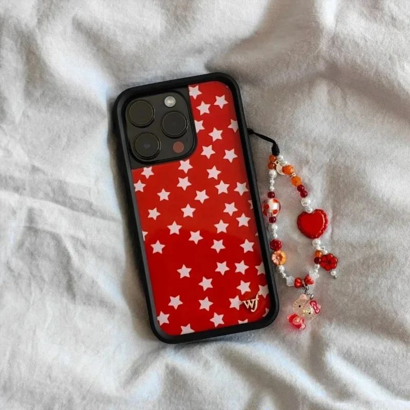 

luxury full screen cute Red Star Wildflower Girls Stardust Phone Case for iPhone 11 12 13 14 15 16 17 Pro Max Plus WF Cover ﻿﻿﻿﻿