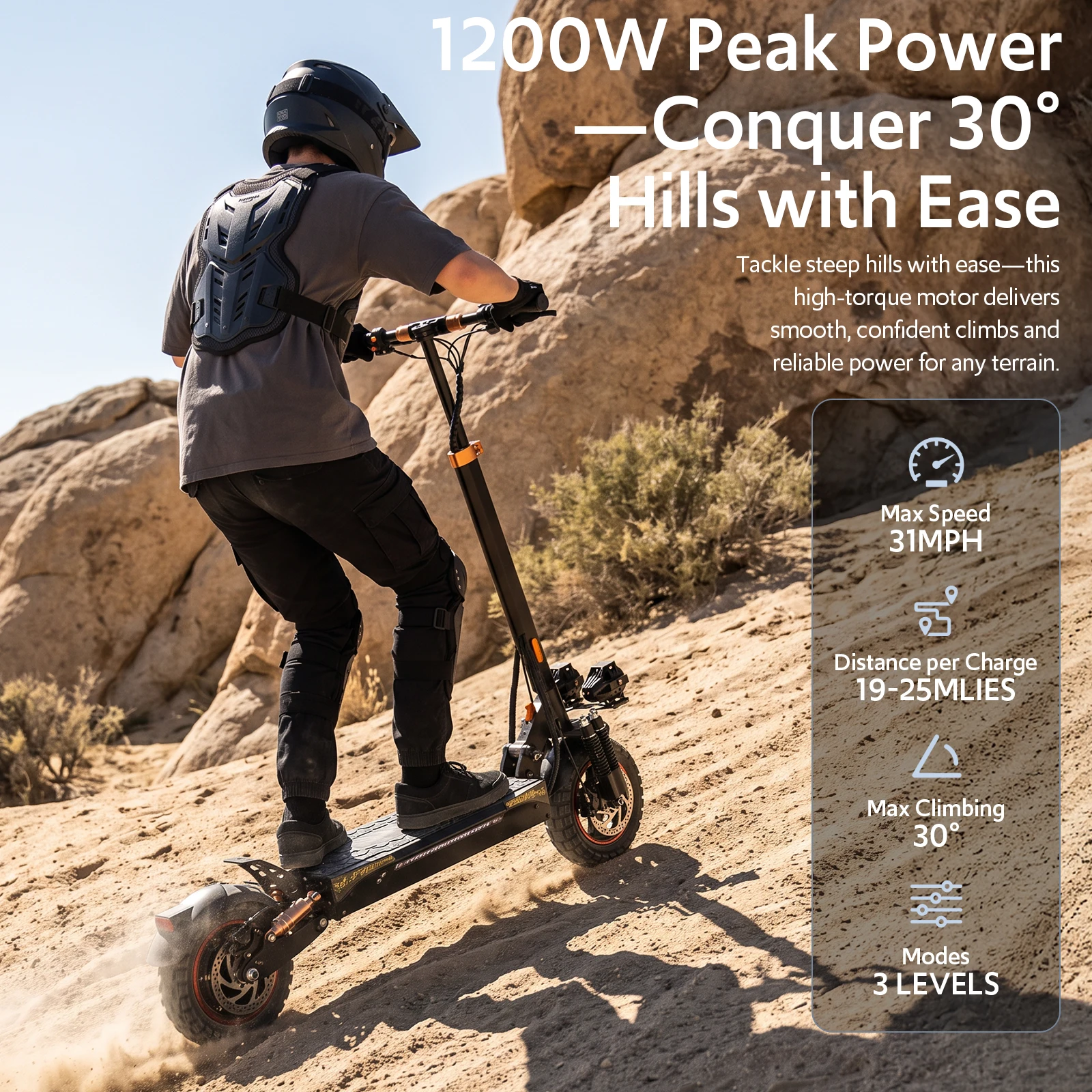 Electric Scooter Adults, 1200W Motor, E-Scooters Up to 25 Miles Range,11" Off-Road/All Terrain Tire Scooter with Dual Suspension &Side Light view 5