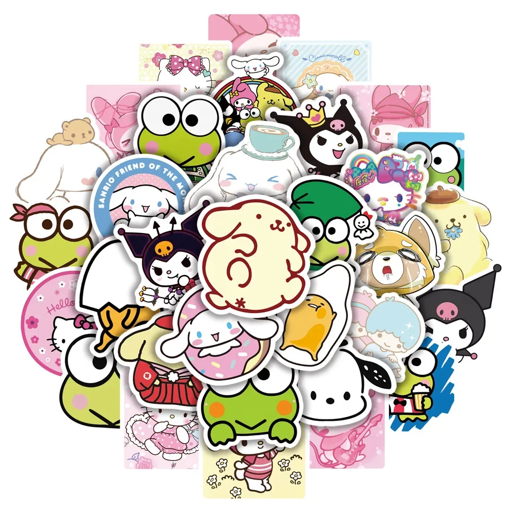 50/100/200Pcs Sanrio Kawaii Hello Kitty Kuromi Stickers My Melody Cinnamoroll Laptop Phone Waterproof Sticker Decals Kids Toy