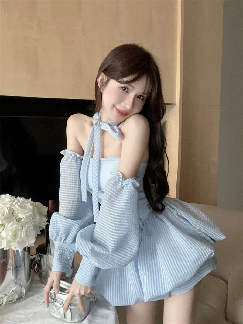 

New Original Summer Hot Girl Sexy Gothic Fashion Temperament Harajuku Blue Busted Fluffy Dress