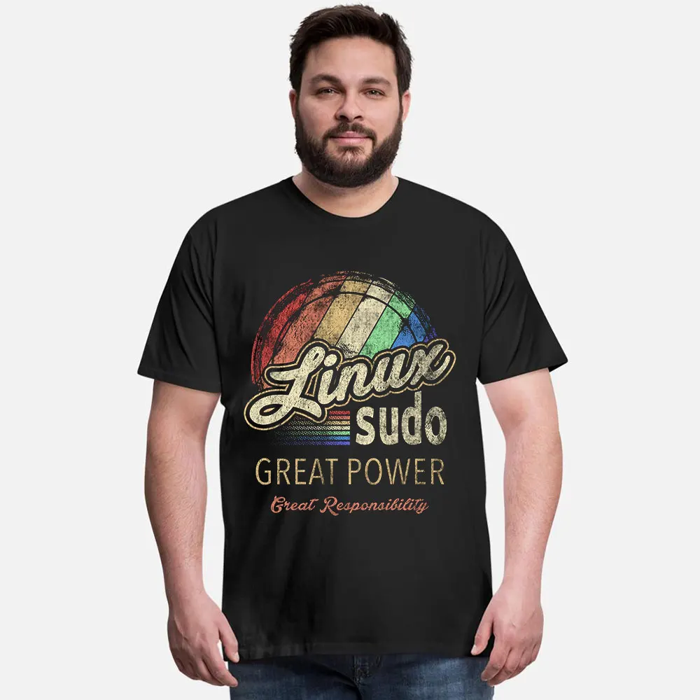 

Vintage Linux sudo Great Power Great Funny Developer Gift t shirt for Software Engineer Graphic clothes All size Tops S-6XL