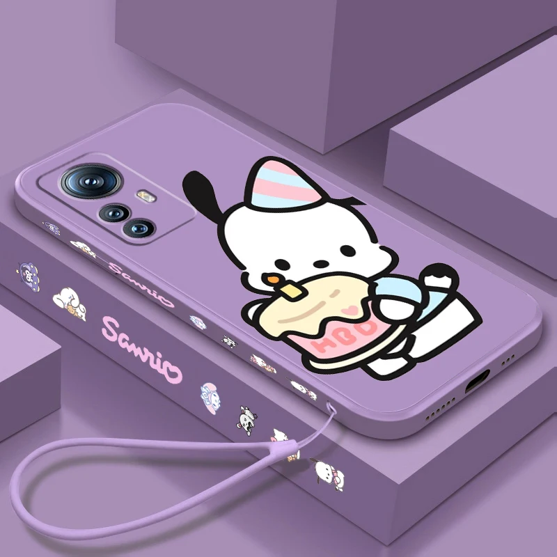 Sanrio Pacha Dog Cartoon Liquid Left Rope For Xiaomi Mi 14 13T 13 12T 12 11T 11i 11 A3 10T 10 9 Pro Lite Ultra 5G Back