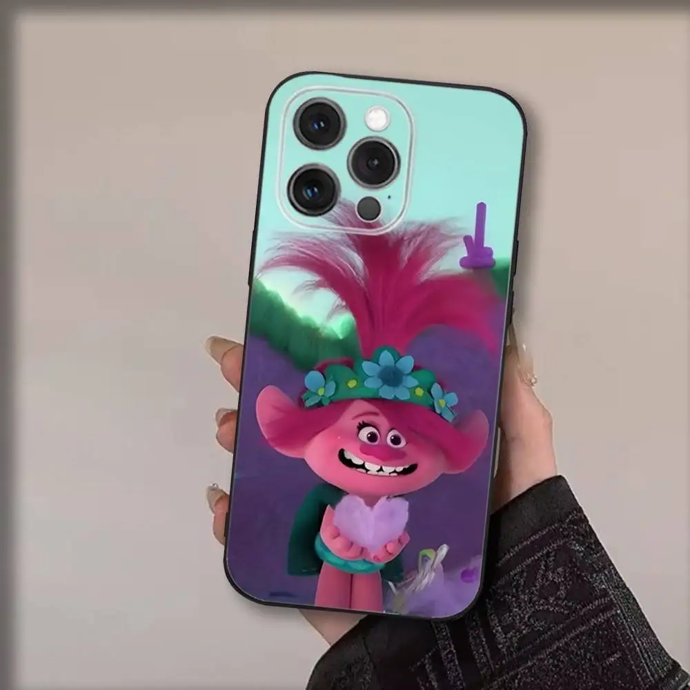 Film T-Trolls P-Poppy-ys Handyhülle für iPhone16,15,14,13,12,11,Pro,Max,Plus,X,XS,SE4,E,Mini,Soft Black Case