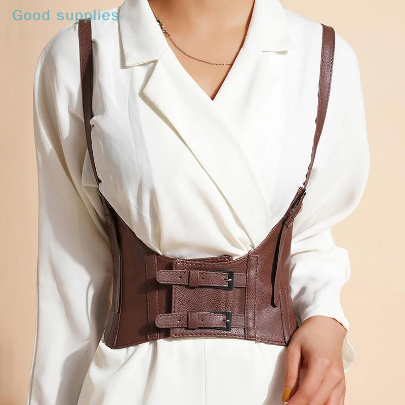 1 قطعة حزام الخصر المرأة بولي Leather الجلود مشد قابل للتعديل أحزمة واسعة فستان زي حزام Cincher حزام تقليدي خمر