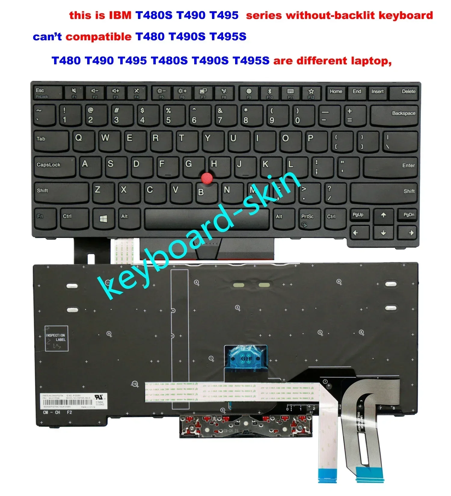 

New US No-backlit keyboard For lenovo IBM Thinkpad T480S T490 T495 (isn't for T480 T490s T495s) laptop