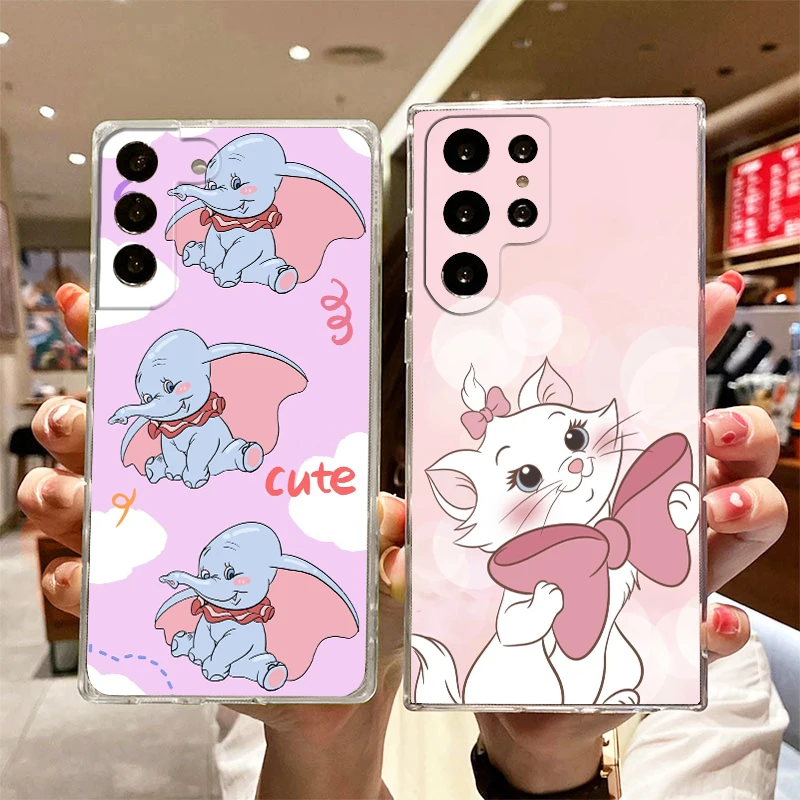 

Disney Marie Cat Pink Transparent Phone Case For Samsung S23 S22 S21 S20 FE Ultra Pro Lite S10 S10E S9 S8 Plus 5G