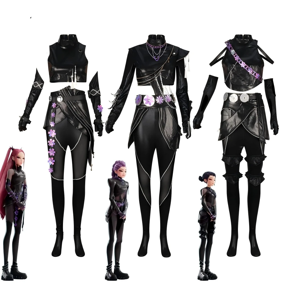 

Взрослые женщины охотничий Kpop охотники на демонов Mira Rumi Zoey косплей костюм крутой черный кожаный комплект одежды для вечеринки на сцене