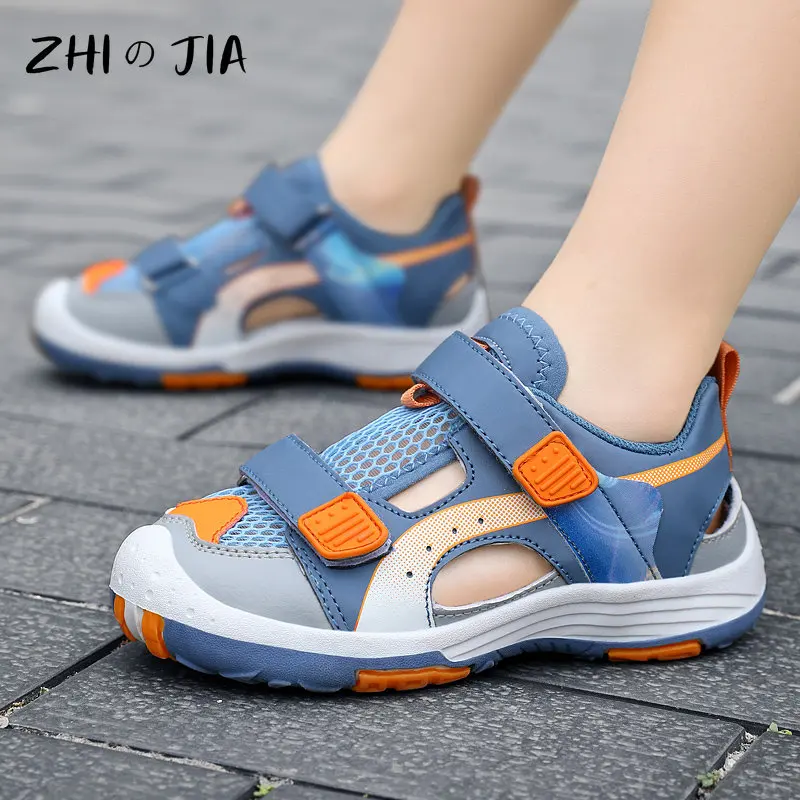 Sandalias Baotou para niños, zapatos informales transpirables con huecos de malla, zapatillas ligeras antideslizantes para turismo y montañismo al