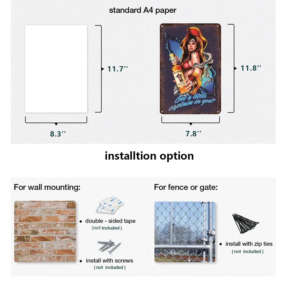 علامة قصدير عتيقة علامة تجارية روم علامات معدنية عتيقة ، كابتن مورغان ملصق مضحك ، لوحة باكاردي ، لافتة للبار ، حانة ، نادي ، كهف رجل ، ديكور جداري #5