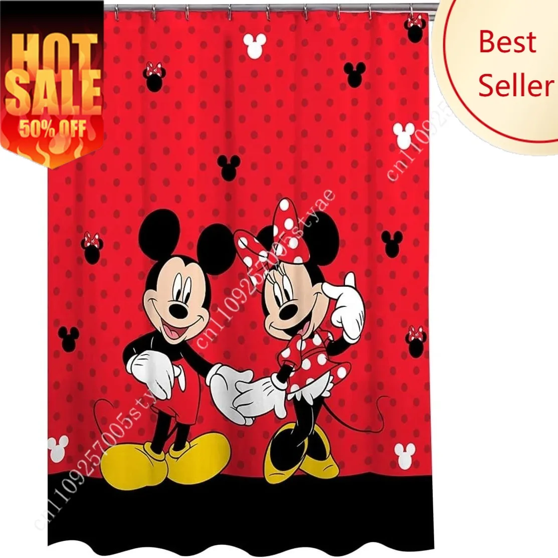 

Mickey Mouse Minnie Mouse Shower Curtain Set Disney Cartoon Decoration Gifts Non-slip Floor Mats Toilet Seat Cover Bathroon 4PC