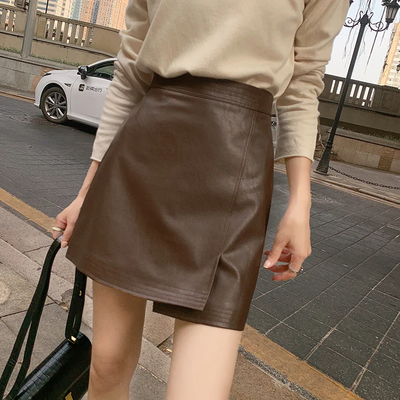 

Black Pu Skirt Women Summer Sexy Solid Split Fashion Asymmetrical Casual Slim High Wais Skirts Streetwear Elegant Party Clubwear