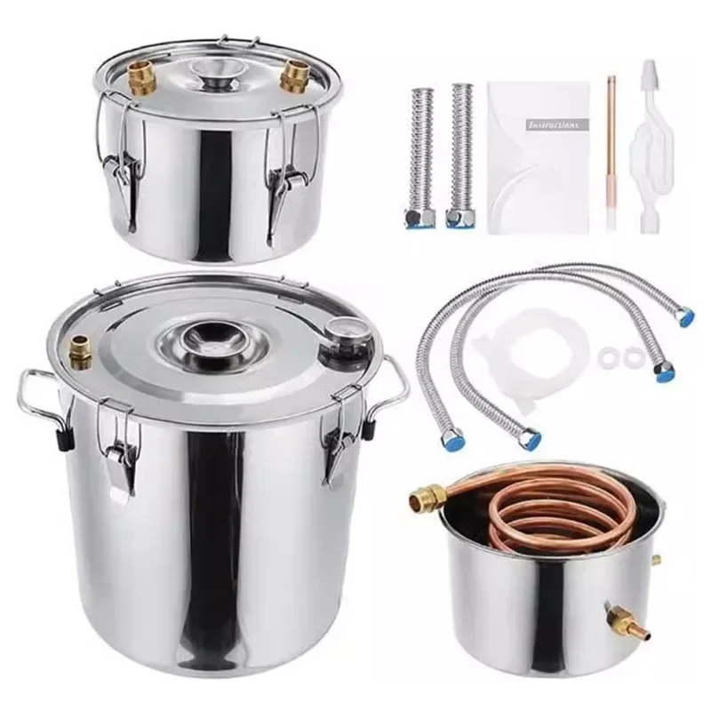 Alcohol Distiller Copper Tube with Circulating Pump Home Brew with Built-in Thermometer DIY Whiskey Brandy