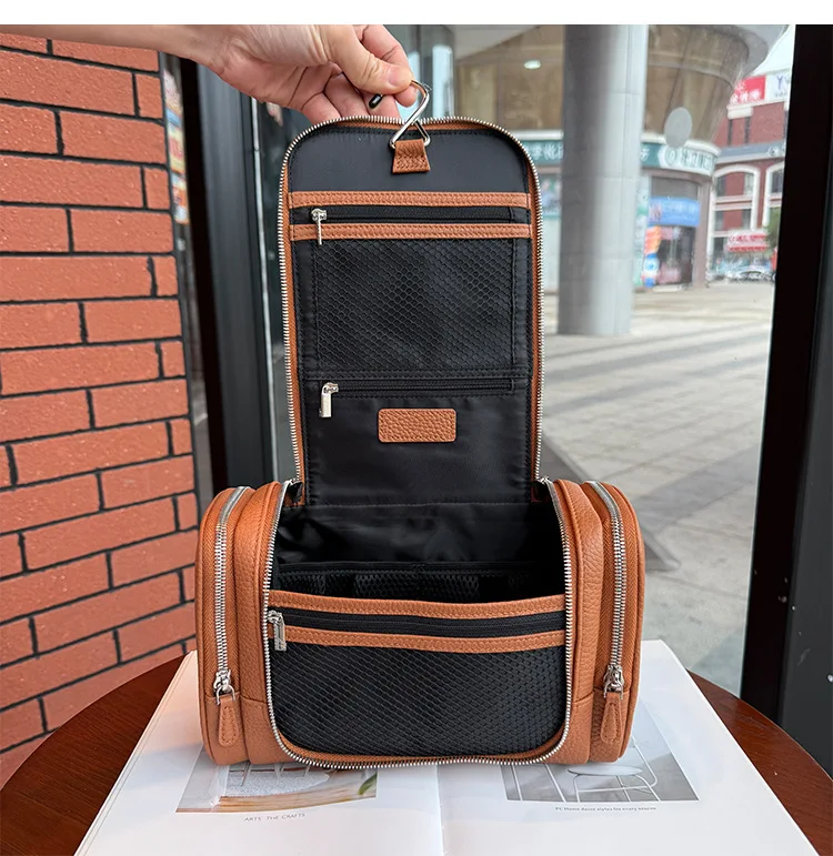 Echtes Leder Unisex Hängende Kosmetiktasche Reise Große Kapazität Multifunktionale Premium Toilettenartikel-Aufbewahrungstasche Tragbar – Detail 30