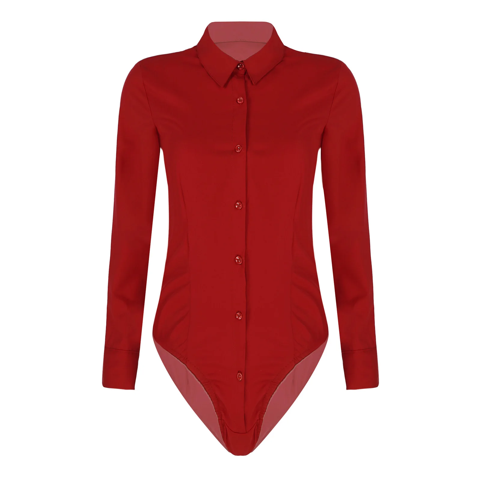 Womens Casual V-Neck Blouse Bodysuit Tops Turn-down Collar Long Sleeve Office Romper Button Down Easy Care Work Bodysuit Shirt