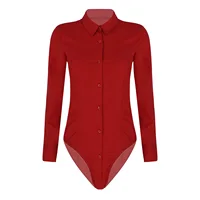 Womens Bodysuit Shirt One-Piece Turn-down Collar Business Office Body Tops Long Sleeve Button Down Easy Care Body Blouse Shirt 6