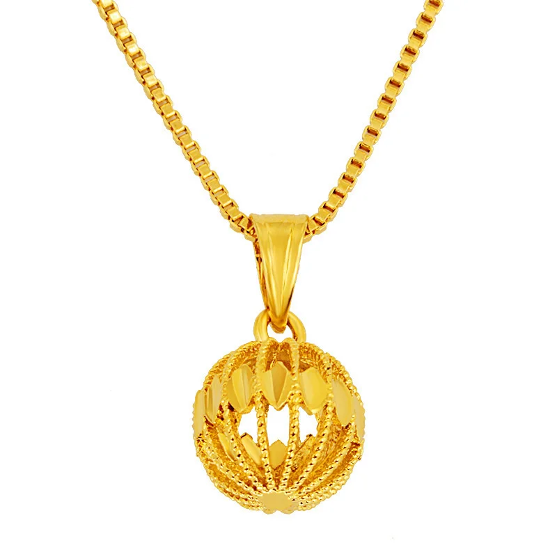 Plated Real 24K Gold Necklace Embroidered Ball Round Pendant Thailand Live Broadcast Many of the Same Pure 999 18K Gold Jewelry