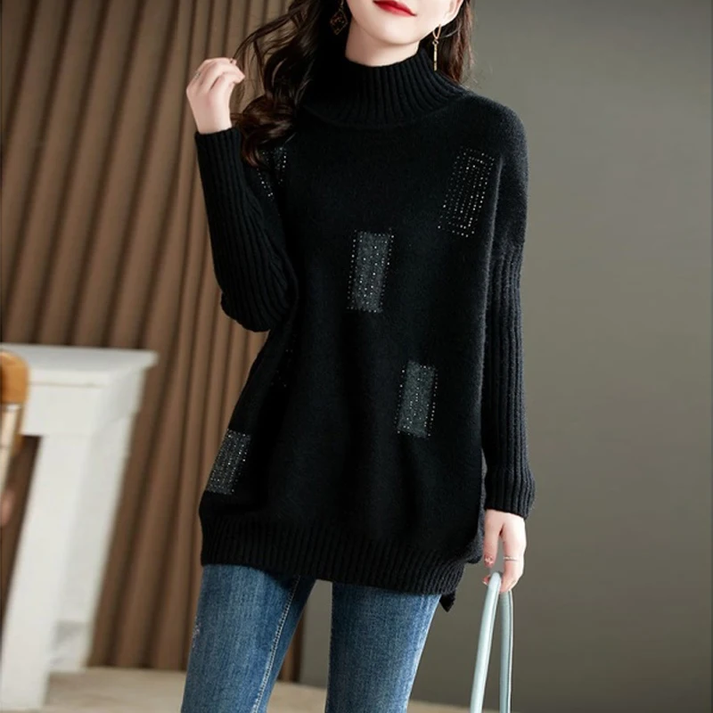 

Women Fashion Loose Pullover Sweater 2023 New Autumn Winter Clothes Turtleneck Warm Female Bottom knit Shirts High Quality