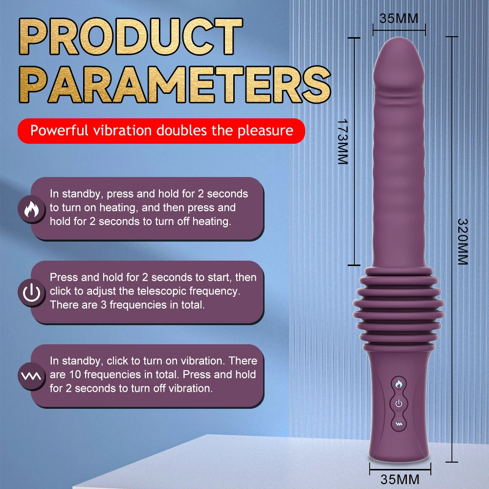 2 In 1 Fully Automatic Telescopic Vibrator 42 Degrees Constant Temperature Deep Vaginal Stimulation G-spot Orgasm Female Sex Toy