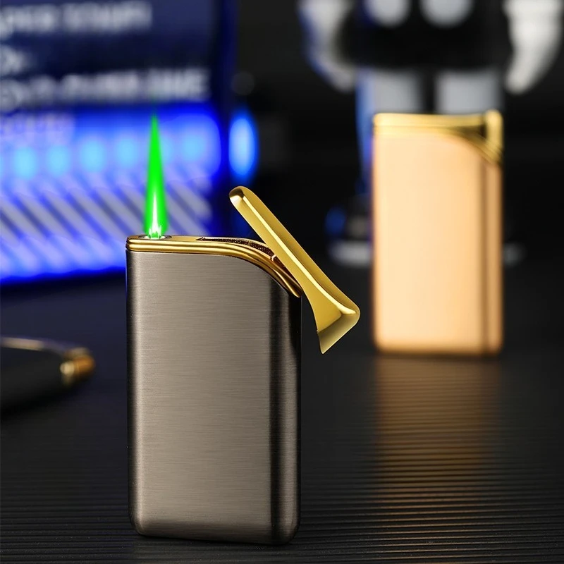 Ultra-Thin Inflatable Windproof Green Flame Mini Women's Gas Lighter Metal Jet Torch Lighter Smoking Accessories Men Gifts