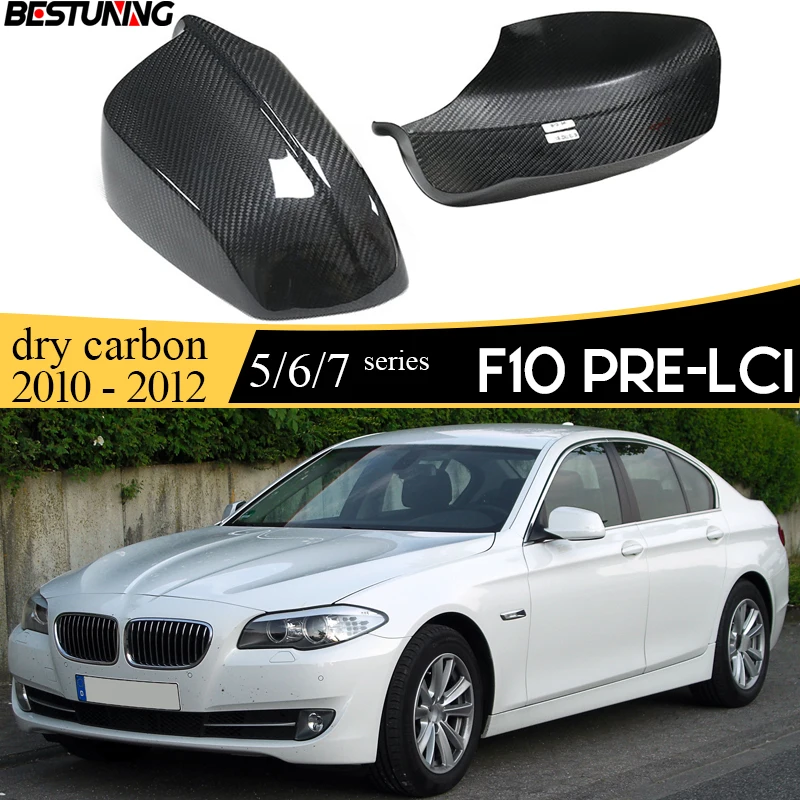 Genuine Carbon Fiber CF Sticker Type Door Mirror Covers for BMW Pre-facelifted F10 Pre-LCI 5 Series 4-Door Sedan 2010 - 2012