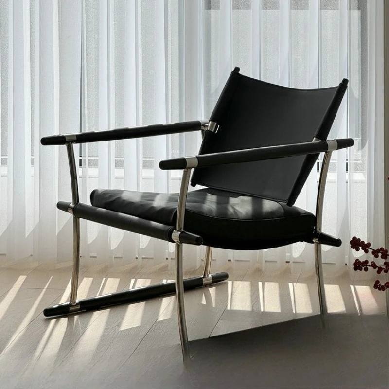 

Modern simple cowhide leather sofa chair retro medieval