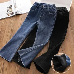 Girls' fleece filled jeans, autumn and winter children's clothing, children's elastic pants, thickened one piece velvet pants