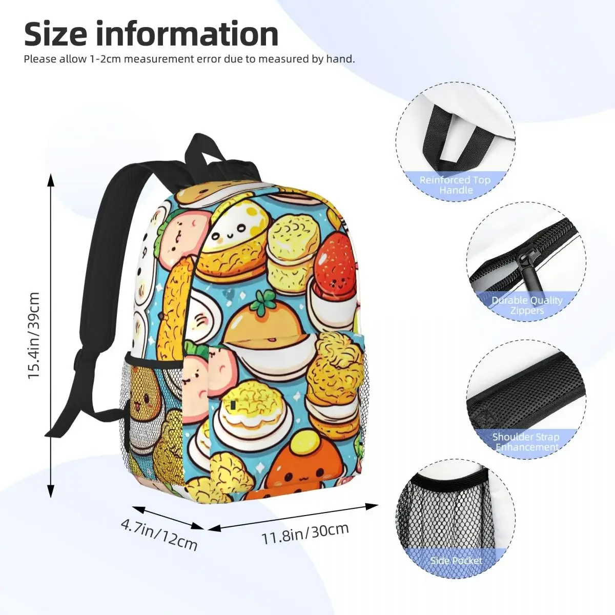 Mochila Kawaii con patrón de comida japonesa para adolescentes, morral escolar de moda para estudiantes, bolso de hombro para ordenador portátil de gran capacidad