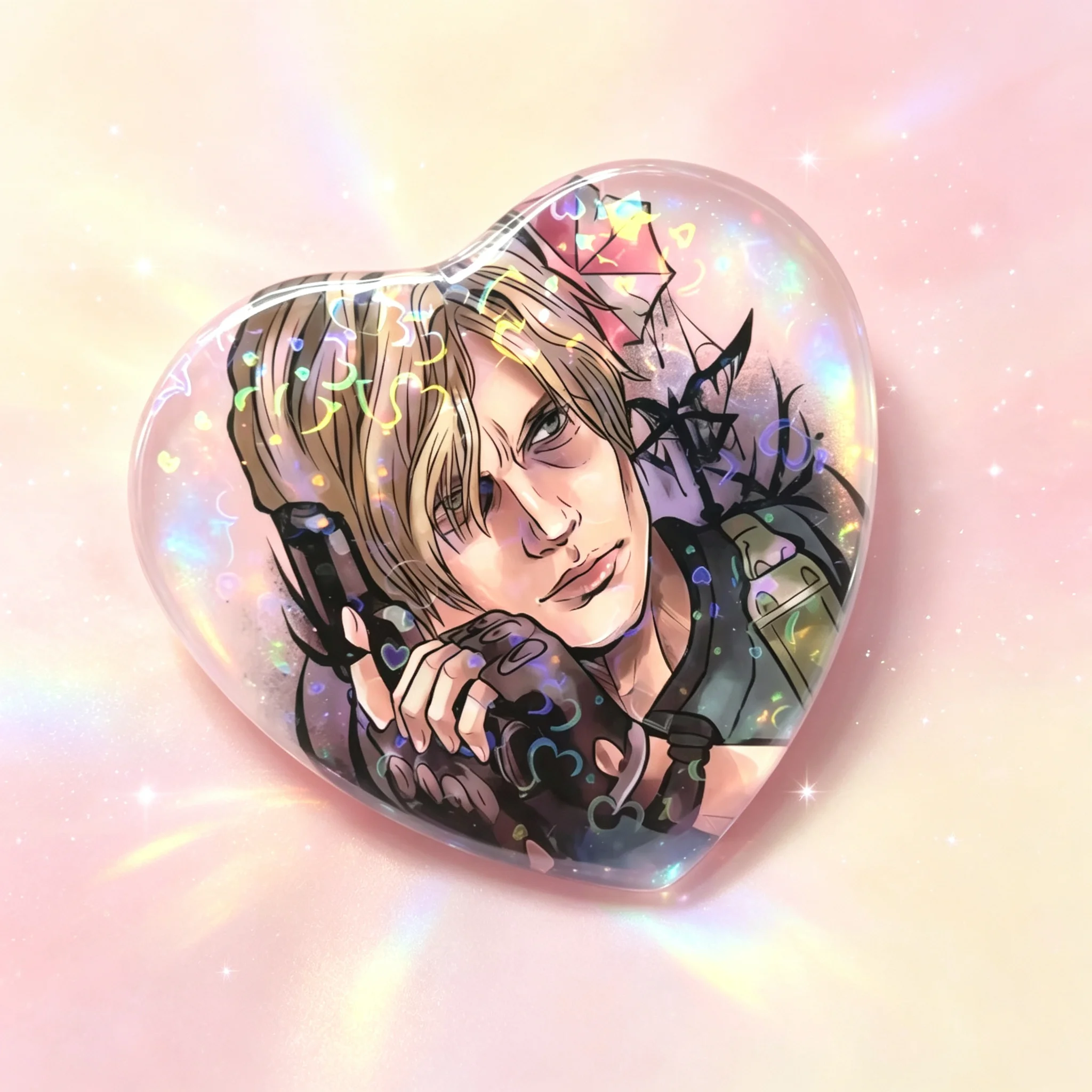 Resident Evil Leon Kennedy Heart Shape Badge Anime Game Character Pin Brooch Cute Buttons Jewelry Gift for Game Fans