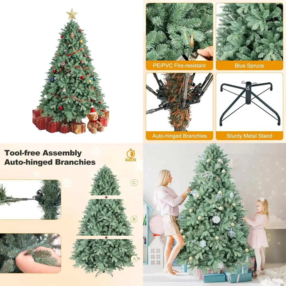 

Искусственная рождественская елка из синей ели длиной 5 футов с огнестойкими наконечниками 1194 года, на петлях для легкой установки, идеальный праздничный декор для дома.