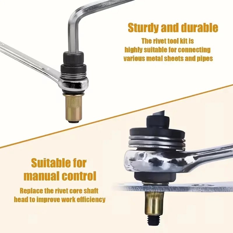 7Pcs M3-M12 Carbon Steel Rivet Nut Tool Kit - Manual Wrench & Drill Compatible for Auto Repair Shelving Blind Rivet Installation