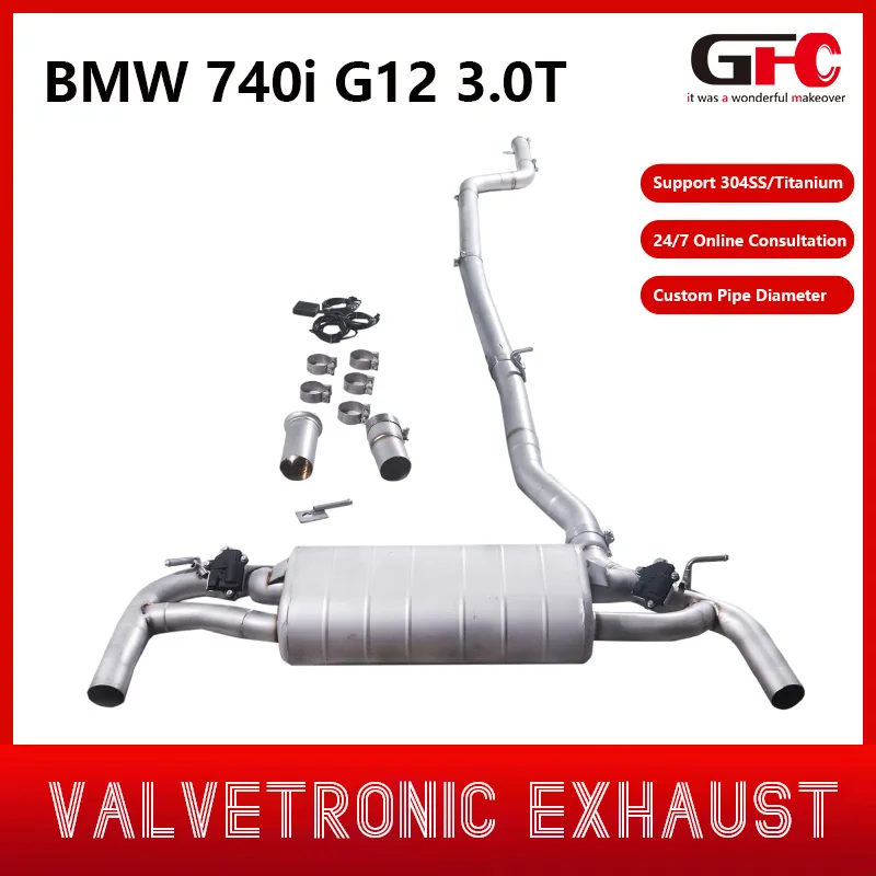 For BMW 740 G12 3.0T B58 2022 Catback Exhaust System, Single Muffler with Dual Valves, Slant-Cut Twin Tips