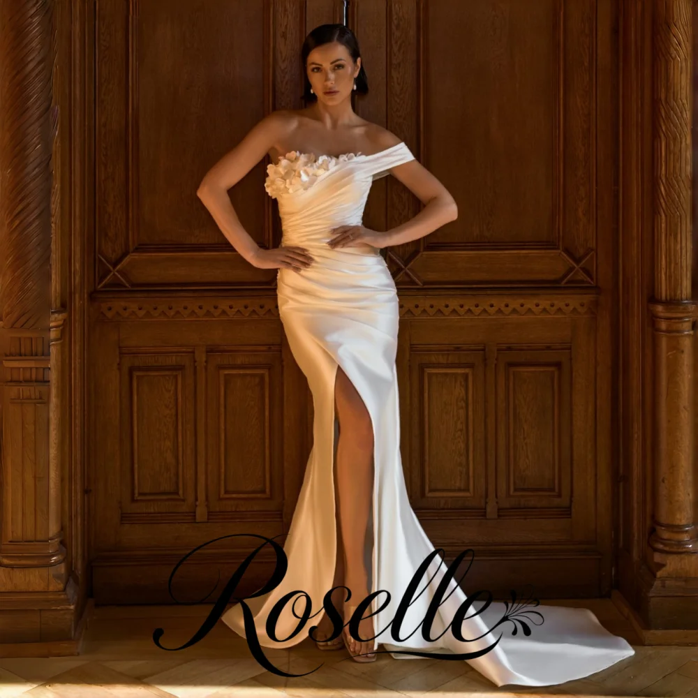 ROSELLE Exquisite One Shoulder Elegant Mermaid Wedding Dress High Side Slit Flower Lace Up 2026 Customized Vestido De Novia