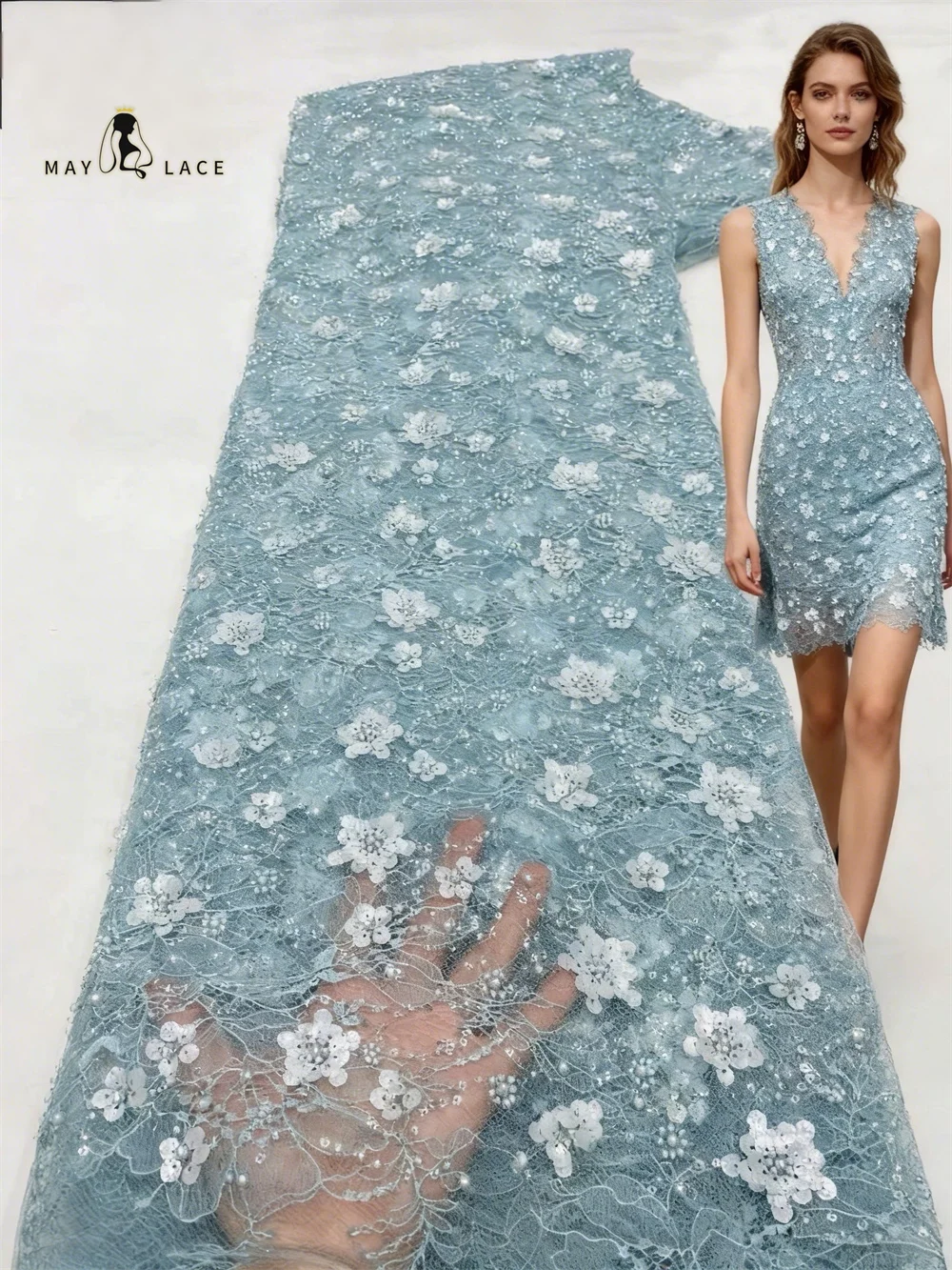 

African Tulle Lace Fabric 2026 Embroidered Mesh Sequins High Quality Beads Lace 5Yards For Bridal Gowns Nigerian Evening Dresses