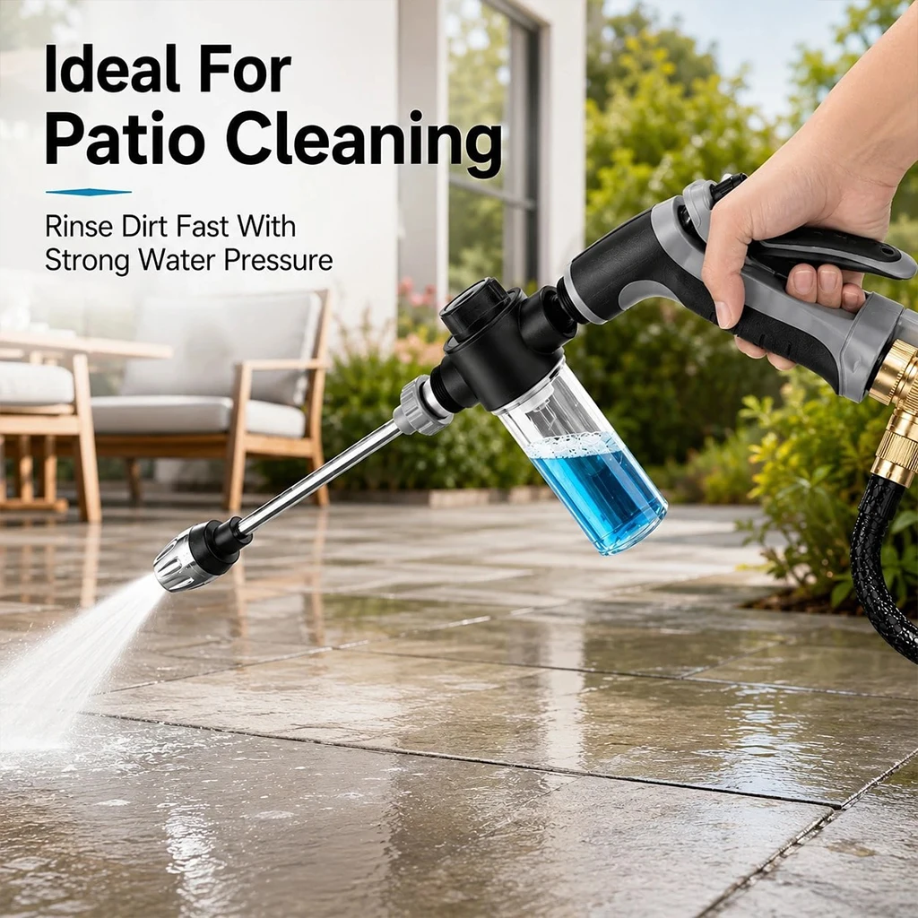 High-Pressure Car Wash Gun With Extended Spray Wand. Adjustable Nozzle For Garden Hose. Suitable For Cleaning Bicycles/ Vehicles/ Outdoor Areas/ Gardening Watering.