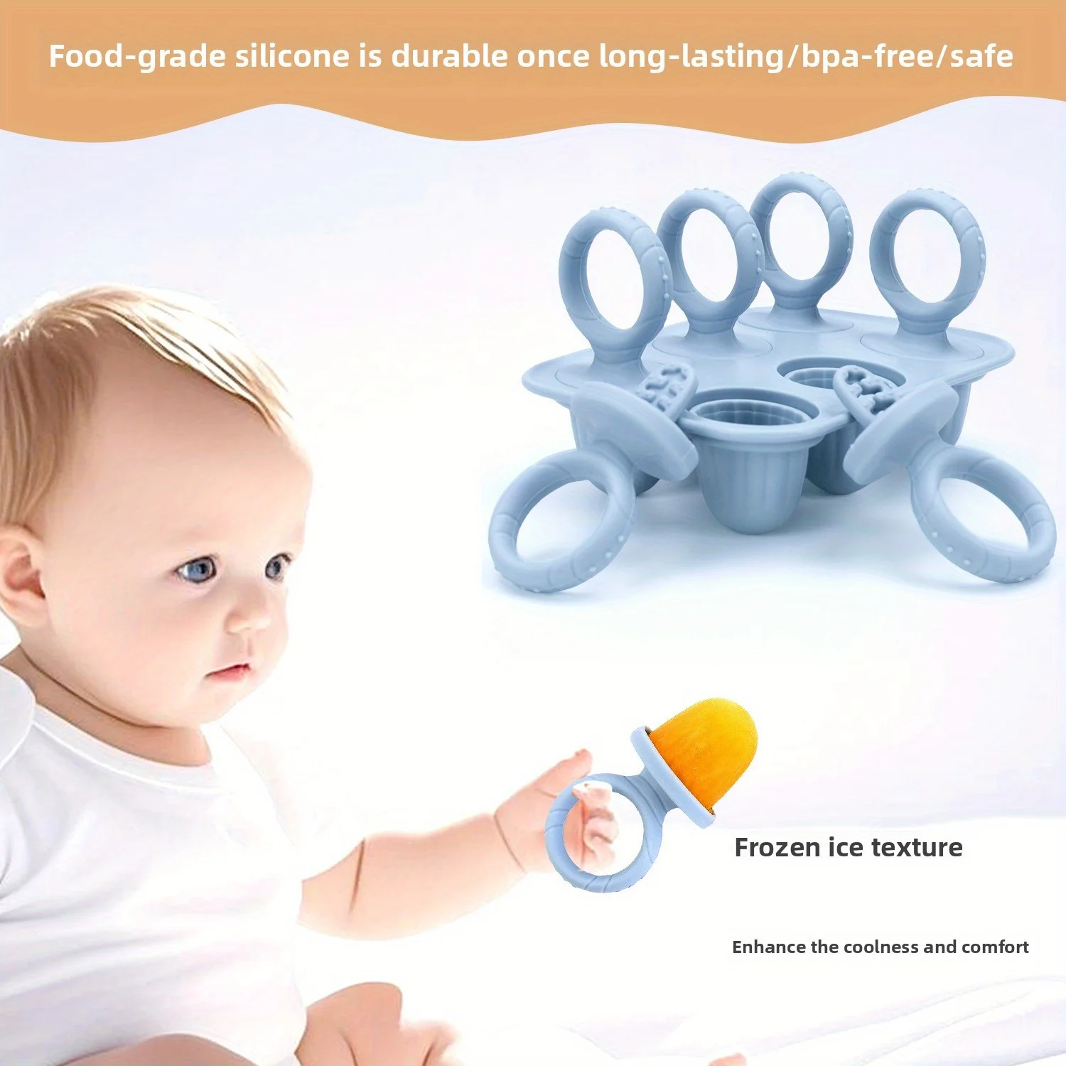 Un nuevo molde para helado para la dentición del bebé, paletas de silicona alimentaria, seis molinillos de helado consecutivos, regalo de vacaciones