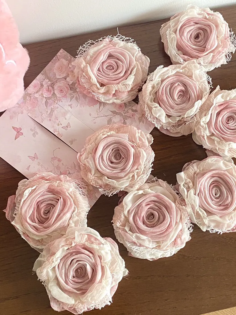 Pink Handmade Rose Flowers, New Chinese Style, Gradual Shading, Pink Fabric Flower Pins, Niche Elegant Accessories
