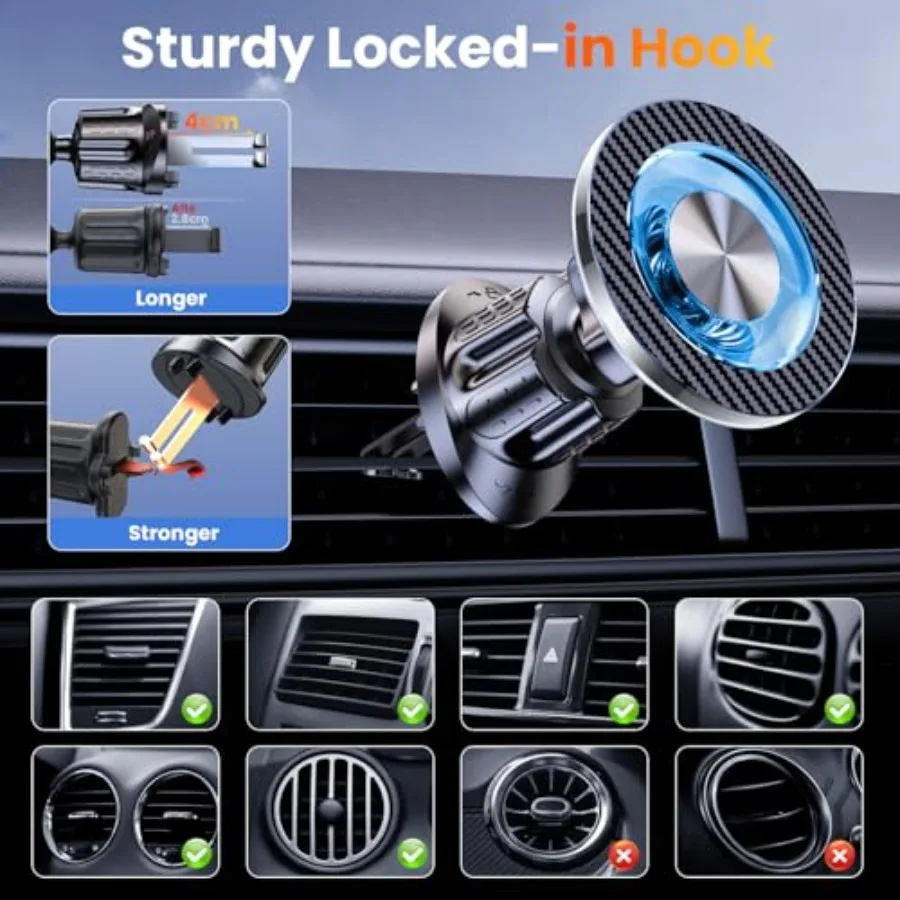 Suporte de telefone magnético atualizado 2025 para carro com 22 ímãs fortes e design de ganchos duplos universal compatível com iPhone 16