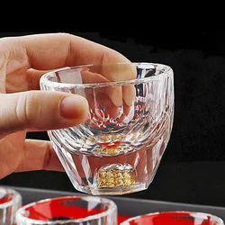 2pcs/1pcs Glasses Tea Set 50ml Gold Foil Cups Shot Glass Small Cup Liquor Sets Diamond Crystal Glass Gifts for Friends Teaware