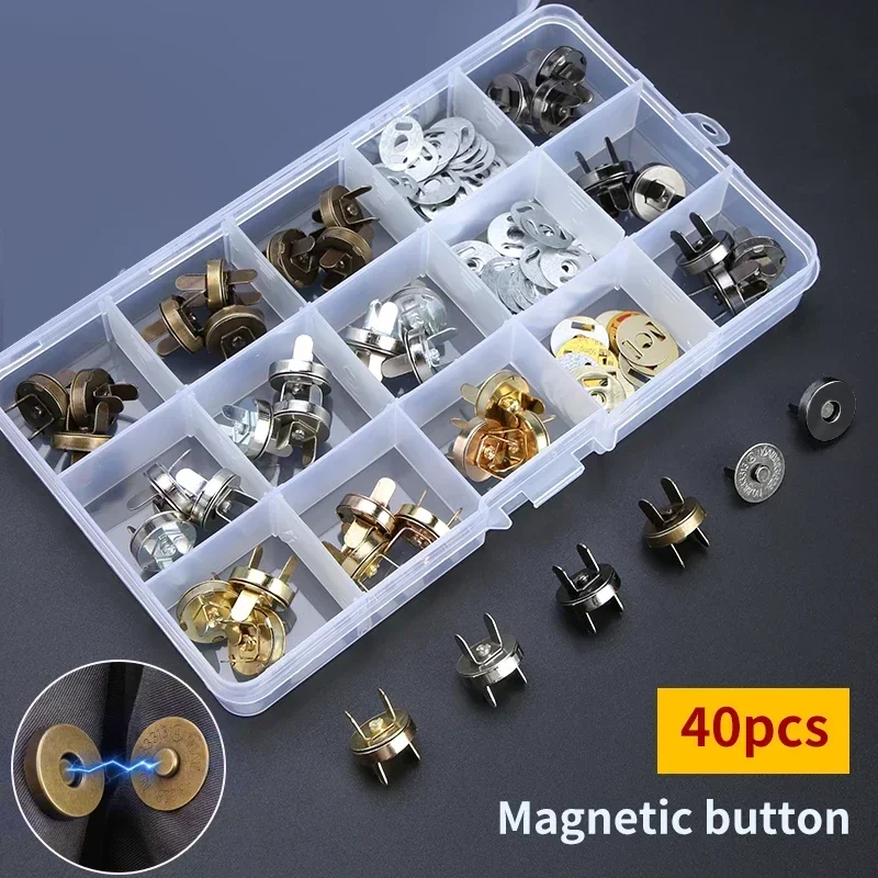 Easy-Attach 14mm Magnetic Snap Buttons - 40 Set Multi-Color Pack for Sewing and Crafts, Durable & Stylish Metal Fasteners