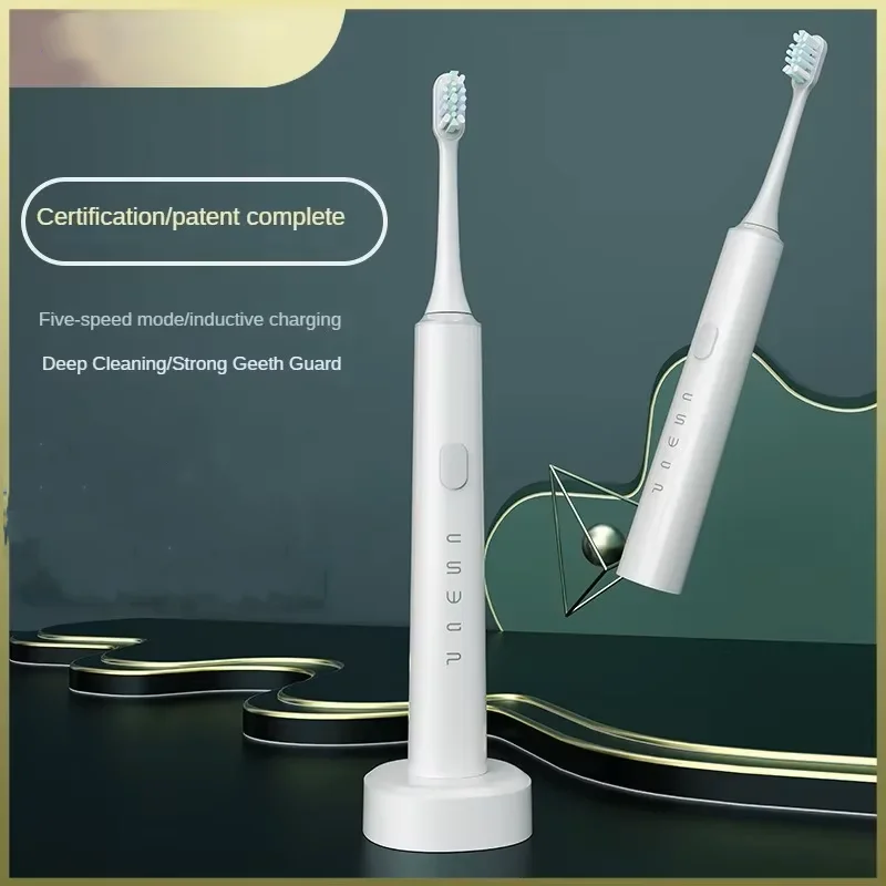 

Adult waterproof wireless charging electric toothbrush white 5-speed tooth cleaning mode wireless induction charging for 30 days