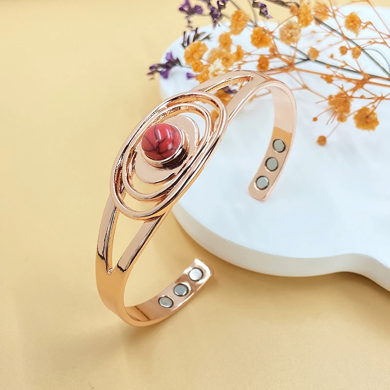 Magnetarmband aus reinem Kupfer für Damen, türkisfarbenes Inlay, verstellbare Größe, perfekter Weihnachtsgeschenkschmuck zum Muttertag – Detail 5