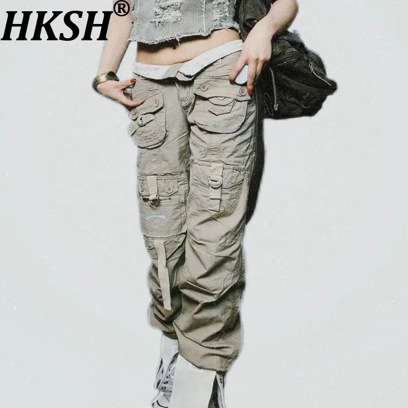 

HKSH Spring New Men Tide Punk Vintage Original Heavy Pockets Low-Waist Cargo Pants Women Chic Ins Safari Style Overalls HK20862