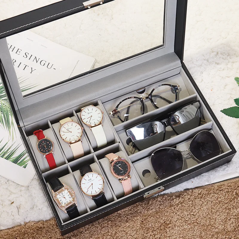 

Multi-Bit Practical Family Watch Box PU Leather Transparent Window Jewelry Storage Box Jewelry Storage And Organization Box