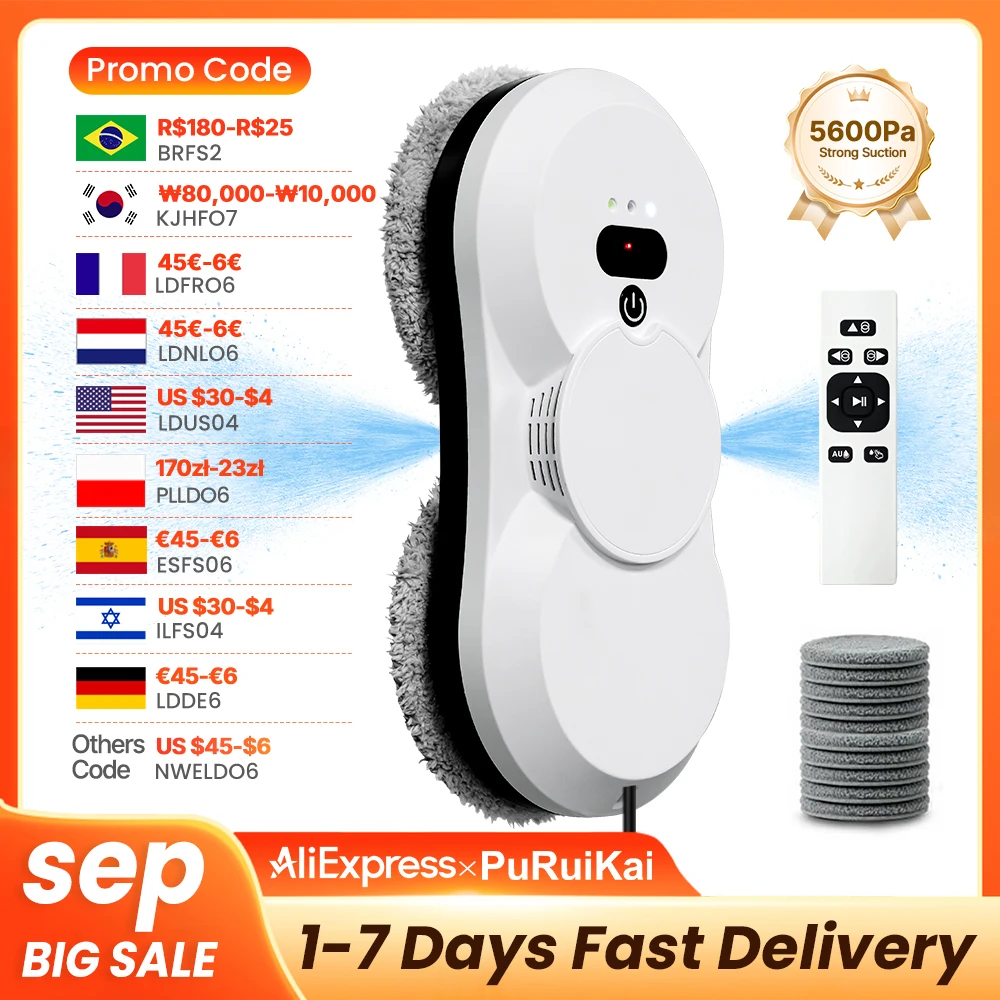 PuRuiKai robot electric automatic window cleaning Robotic vacuum cleaner, with remote control, two-way automatic spray
