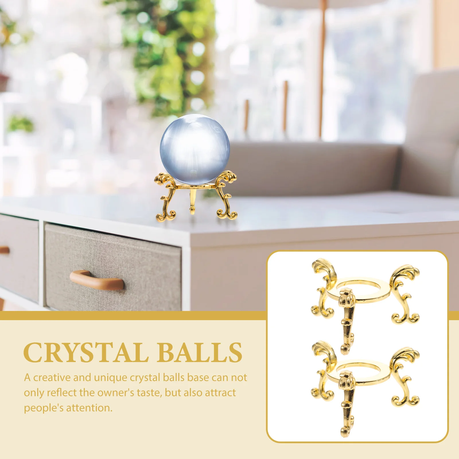 

2Pcs Crystal Balls Iron Base Creative Desktop Decor Wide Use Range Unique Accessory Crystal Balls Base