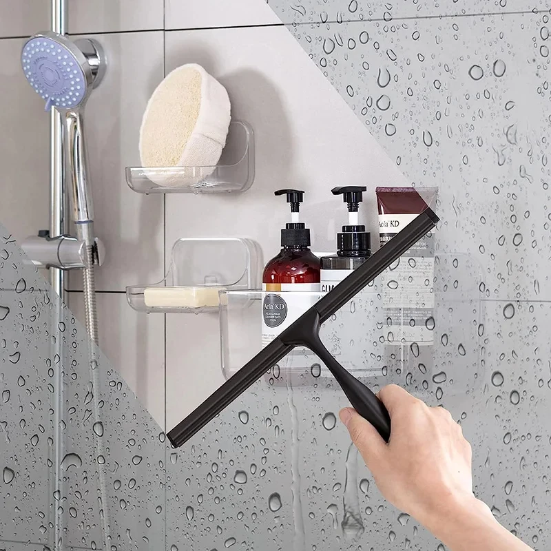 Stainless Steel Shower Squeegees Window Glass Wiper Scraper Cleaner With Hook Silicone Rubber Brush For Bath Kitchen Car Mirror