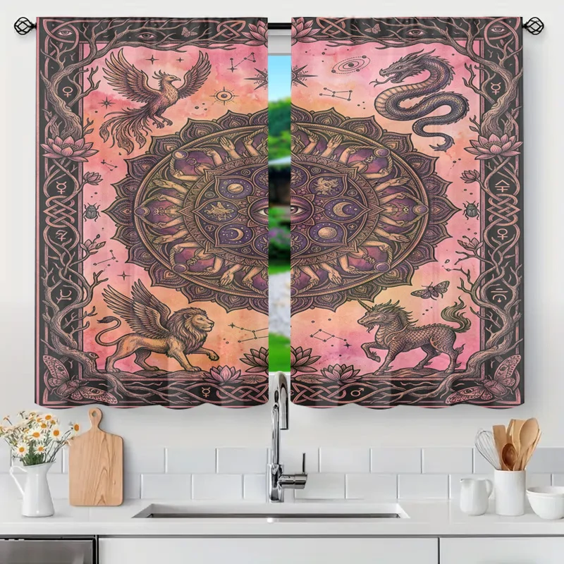 Mystical Zodiac Constellation Curtains Bohemian Celestial Astrology Window Drapes Filter Privacy Window Treatment for Home Decor
